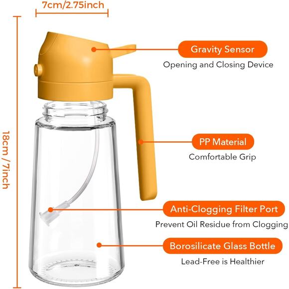 Olive Oil Sprayer & Dispenser 2-in-1 470ml No-Drip Bottle for Cooking BBQ Orange - Picture 10 of 10
